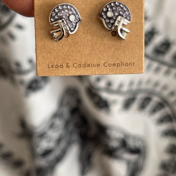 Silver Plated Purple Rhinestone Football Helmet Stud Earrings - Picture 3 of 4